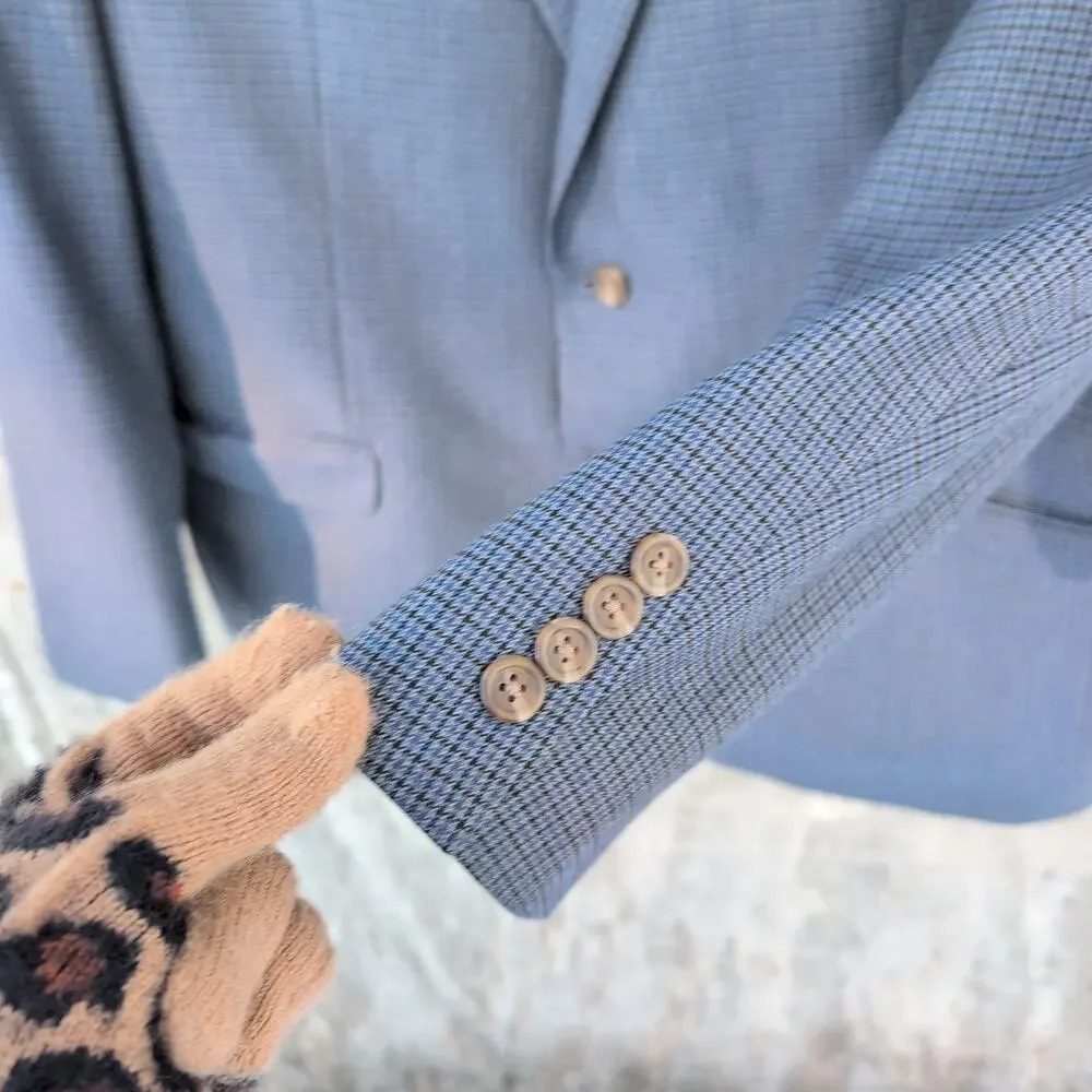 Chaps Herringbone Checked Men's Sport Coat Men's 48R Navy Blue Black